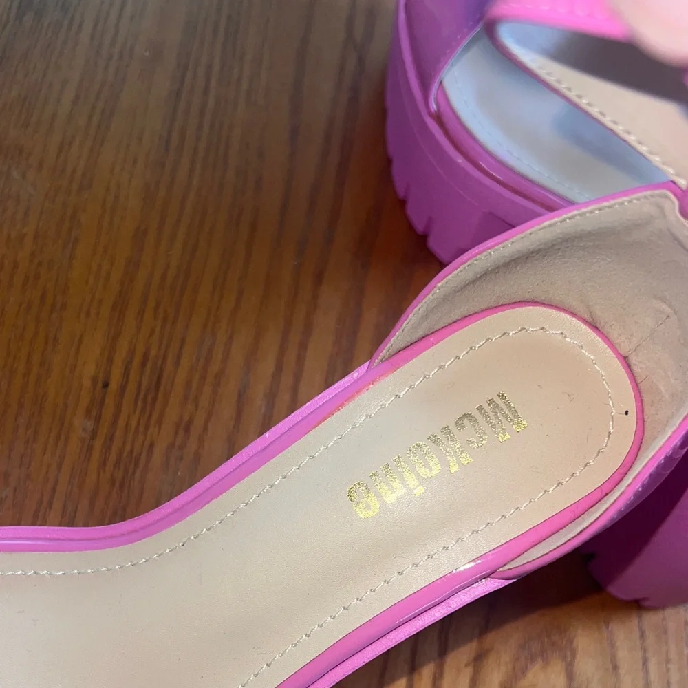 Platform Block Heel Sandals in Bright Pink